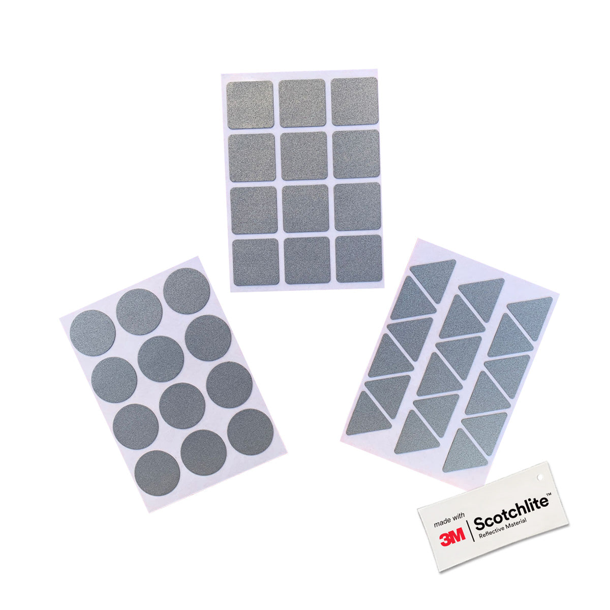 3 Blatt reflektierende Sticker mit Dreiecken, Kreisen und Quadrate