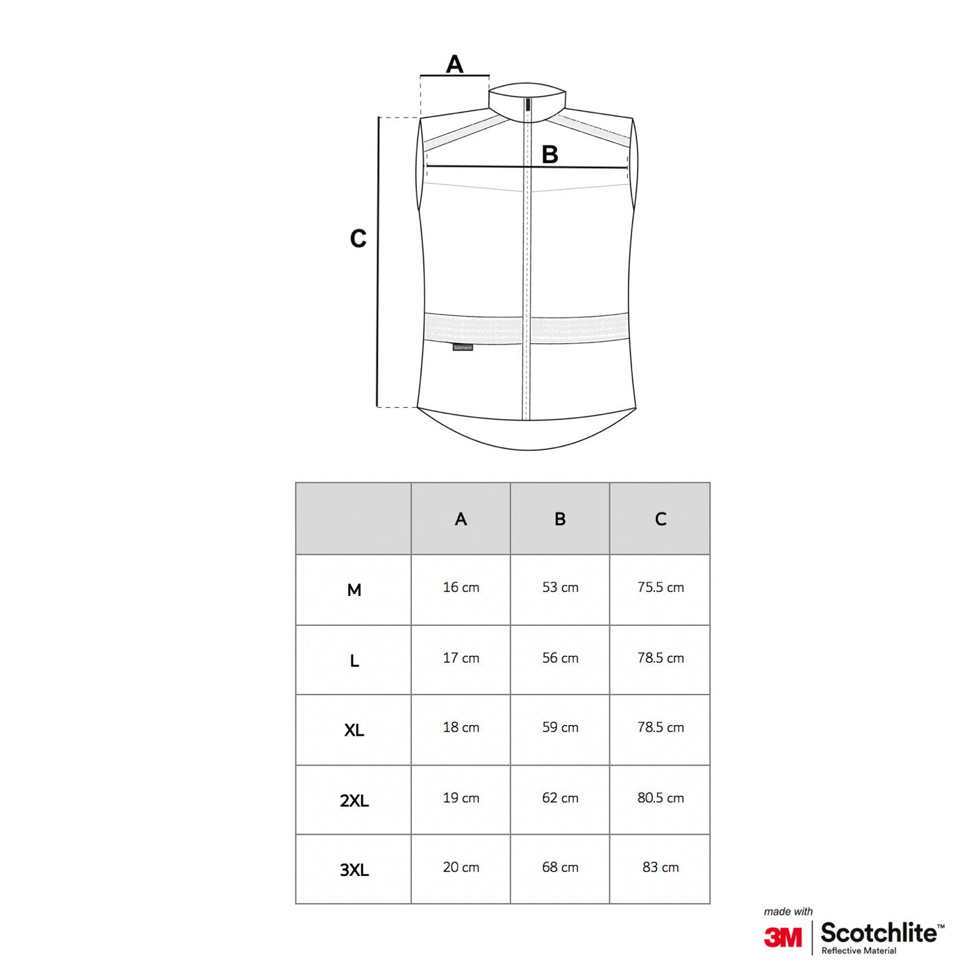 Größentabelle der Fahrradweste von Salzmann