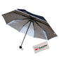 Produktabbildung des Regenschirms von Salzmann mit silberfarbener Anti-UV-Innenbeschichtung und reflektierenden Rändern